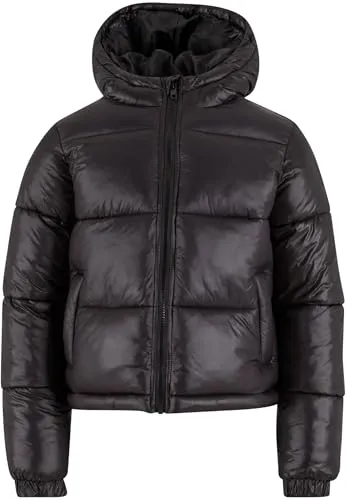 Urban Classics Kinder Winterjacke Boys Shiny Puffer Jacket - WARM & MODERN: Die glänzende Steppjacke mit Kapuze bietet angenehme Wärme und einen trendigen Look. Praktische Taschen und elastische Bündchen sorgen für Komfort und eine ideale Passform – perfekt für kalte Wintertage.
