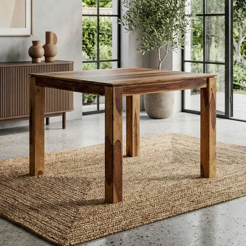 Wohnling Esstisch Massivholz Sheesham 80x80 cm Dunkelbraun – Quadratischer Küchentisch für 4 Personen