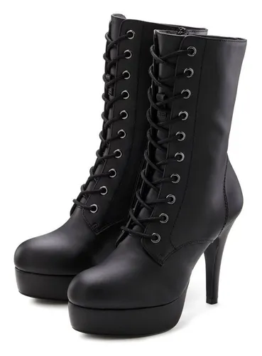 LASCANA BELLE AFFAIRE Schnürstiefelette Damen Gr. 39 schwarz - Chic und sexy: High-Heel-Boots mit Plateauabsatz und innen liegendem Reißverschluss für einfachen Einstieg. Perfekt kombinierbar mit Jeans oder Dirndl. Ideal für modebewusste Frauen.