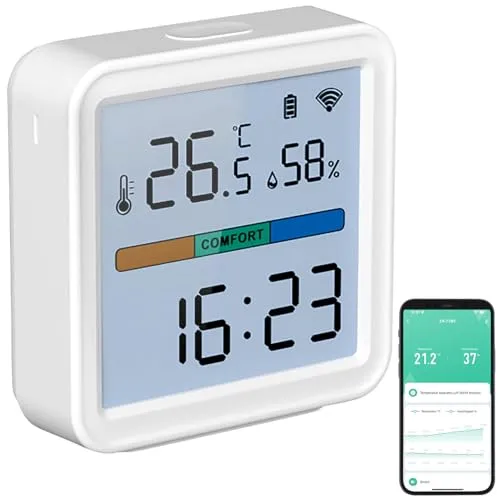 Luminea Home Control WiFi Thermometer: WLAN-Temperatur-und Luftfeuchtigkeitssensor, Datenlogger für 12 Monate (Thermometer Elesion, WLAN Alexa, Luftbefeuchter)