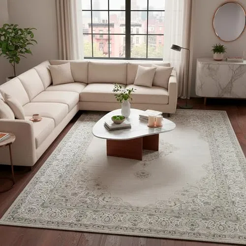 Kelim Vintage Teppich Laufer Sand 120 x 160 cm - Teppiche Gegend, super soft und waschbar bei 30 °C, ideal für ein warmes Wohnzimmergefühl mit Vintage-Look und Anti-Rutsch-Beschichtung.