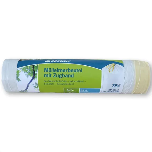 Secolan Mülleimerbeutel mit Zugband naturweiß 35 Liter 20 Beutel