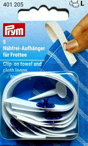 Nähfrei - Aufhänger Frottee weiß PRYM 401205 - 5 Stück Handtuch Clips in Weiß, ideal zur einfachen Befestigung ohne Nähen und perfekt für den Einsatz im Badezimmer oder in der Küche.