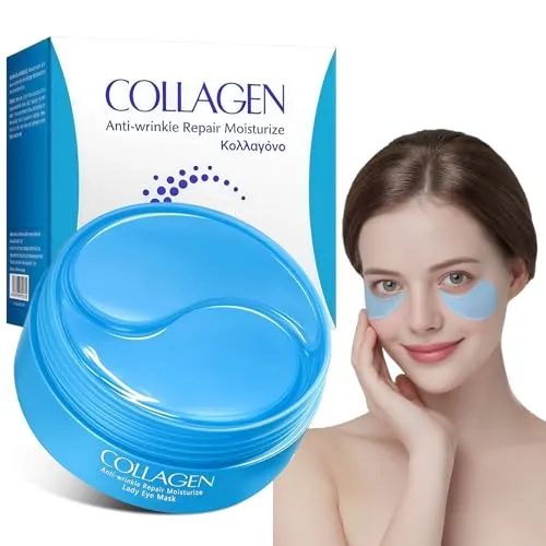 Stück Augenpads mit Hyaluronsäure & Collagen, Anti Aging Augenmaske gegen Augenringe, Tränensäcke, Falten & Schwellungen, Kühlend, Feuchtigkeitsspendend, Für Müde Augen 60