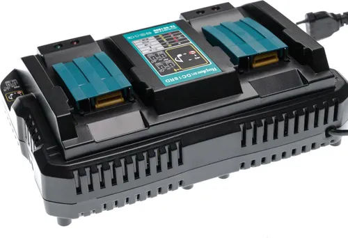 vhbw Dual-Ladegerät kompatibel mit Makita BDF343RHJ, BDF441, BDF441RFE, BDF441SFE, BDF440, BDF440SFE, BDF440Z Werkzeug Li-Ion-Akkus, 120 W, 14,4 V