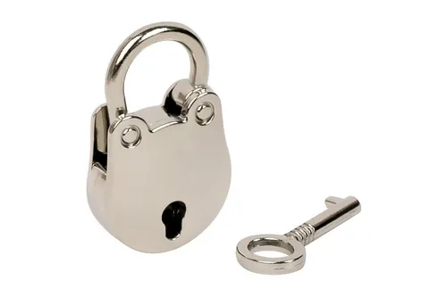 HMF Vorhängeschloss 6490, Mini Deko Schloss mit Schlüssel, 3,8 x 2,5 x 1 cm, Silber