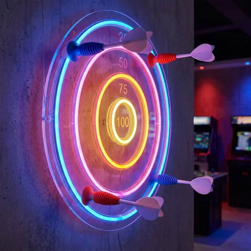 Neon Dartscheibe mit LED-Beleuchtung und Saugnapf-Dartpfeilen