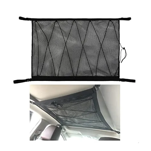 Naisfei Auto Gepäcknetz Aufbewahrung, Atmungsaktiv Autodecke Dach Universal Netztasche, Autodecke Dach Universal Aufbewahrungsnetz Netztasche für Vier Dach Armlehnen für SUV Van (Schwarz)