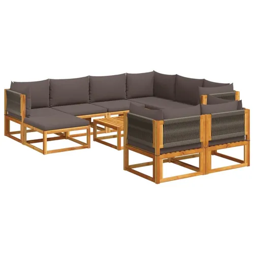 vidaXL 10-tlg. Garten-Sofagarnitur mit Kissen aus Massivholz Akazie - Gartenmöbel für stilvolles Entspannen im Freien, gefertigt aus robustem Akazienholz mit witterungsbeständigen Kissen für maximalen Komfort.