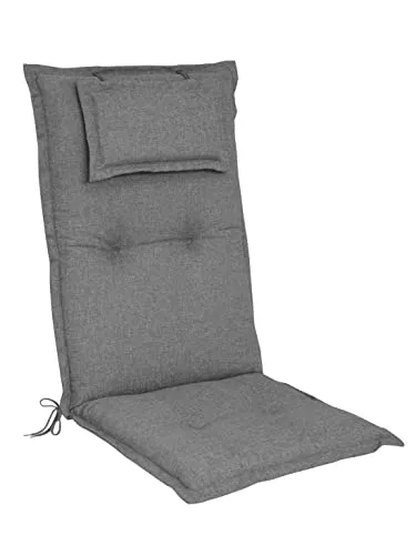 elGiga Hochlehner-Auflage Classic Grau 120 x 50 x 8 cm - Polster für Stühle & Sessel, mit 7 cm dickem Schaumstoffkern für besten Sitzkomfort und abnehmbarem Kopfpolster, waschbar und pflegeleicht.
