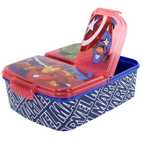 Marvel Avengers Lunchbox für Kinder in Blau / Rot mit 3 Fächern aus Kunststoff