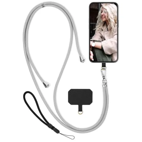 moex Unleash für HMD Skyline Handyband zum Umhängen ohne Hülle, Handykette Universal mit Karabiner, Handy Band abnehmbar, Kette mit Pad für Handyhülle, Taupe, Silber