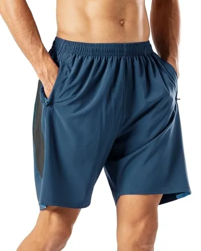 HMIYA Herren Sport Shorts Schnell Trocknend Kurze Hose mit Reißverschlusstasch (Blau,XL)