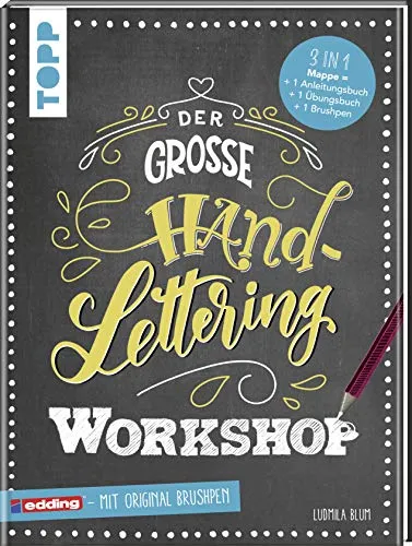Der große Handlettering Workshop: 3 in 1 Mappe mit Anleitungsbuch, Übungsbuch & Brushpen von edding - Kalligraphie Set mit umfassender Anleitung und original edding Brushpen – ideal für kreative Einsteiger und Fortgeschrittene.