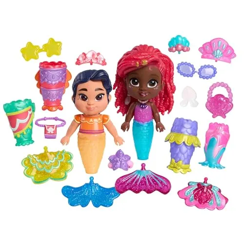 Just Play Disney Junior Arielle Meerjungfrau Deluxe Spielfigur mit Wechseloutfit (sort.), 19-teilig, Kinderspielzeug ab 3 Jahren