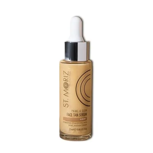 ST. MORIZ Professional Prime and Glow Face Tan Serum - 2-in-1 Selbstbräuner und Primer - Gesichtsselbstbräuner mit Hyaluronsäure und Squalan für samtig weiche, hydratisierte Haut. Ideal als Make-up-Basis und für eine allmähliche, natürliche Bräune.