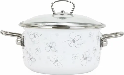 Emaille-Topf mit Glasdeckel PREMIUM weiß 18 cm,2,2l