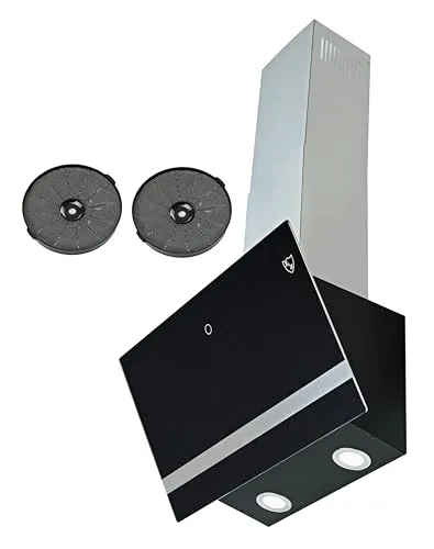 K&H Dunstabzugshaube 60cm Wandhaube [UMLUFT & ABLUFT] - Abzughaube mit Metall Fettfilter - Dunstabzug - Cooker Hood - LED - Bürstenloser Motor - GFSG-60-300 m³/h - Energkieklasse A++ (Schwarz)