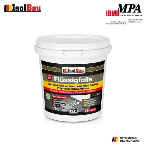 Flüssigfolie 1,5 kg - Hochflexible Dichtfolie für Bad und Küche - Kategorie: Sonstige, Besonderheit: Lösemittelfreie, wasserdichte Abdichtfolie, ideal für feuchtigkeitsempfindliche Bereiche wie Bad und Küche.