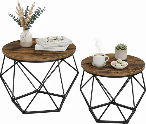 relaxdays Couchtisch 2er Set - Industrial-Schwarz - Zwei stilvolle Sofatische im Vintage-Look, ideal für Deko und Getränke. Praktische abnehmbare Tischplatten als Tablett nutzbar, flexibel im Wohnbereich einsetzbar.