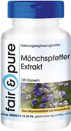 Fair & Pure Mönchspfeffer Extrakt 50mg mit Zink, 120 Kapseln, hochdosiert, Nahrungsergänzungsmittel vegan ohne Magnesiumstearat, in Deutschland hergestellt