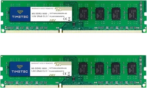 Produktbild Timetec 16GB KIT (2x8GB) DDR3 1600 MHz (DDR3-1600) PC3-12800 (PC3-12800U) Non-ECC Ungepuffert 1,5V CL11 2Rx8 Dual Rank 240 Pin UDIMM Desktop-PC Computerspeicher RAM (SDRAM) Modul-Upgrade