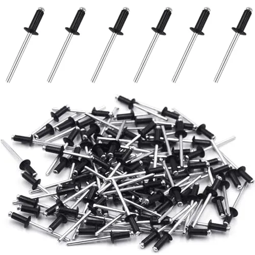Blindnieten Alu Nieten Popnieten Set 4 mm x 10 mm Blindnieten Sortiment Großkopf Schwarz Pop Nieten 100 Stück Niete Anthrazit Dome Niet für Rivet Tool Blindnietzangen (4mm x 10mm)
