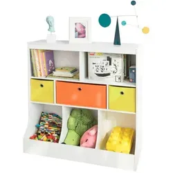 SoBuy KMB26-W Kinder Bücherregal - Kinderzimmerregal mit 5 Ablagefächern und 3 Stoffboxen, kindgerechte Höhe für einfachen Zugriff und Kippschutz für mehr Sicherheit beim Spielen.