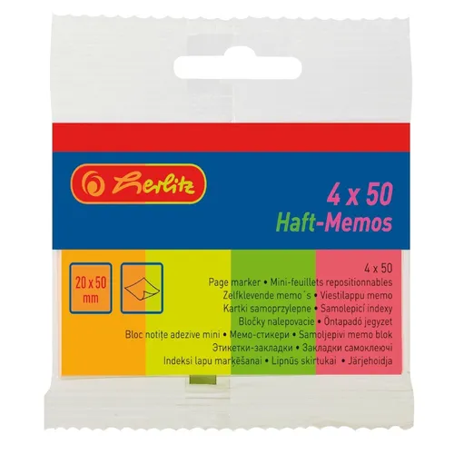 HERLITZ  HAFT-MEMOS 4 X 50 BLATT IN NEONFARBEN NEU