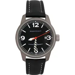 Messerschmitt - Fliegeruhr ME 108 - Quarz Herrenuhr mit schwarzem Lederarmband, Sekundenzeiger Rot - 108-M Spezial