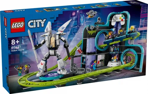 LEGO City Achterbahn mit Roboter-Mech 60421 - Kreatives Konstruktionsspielzeug für Jungen und Mädchen ab 8 Jahren, fördert Kreativität mit funktionierender Achterbahn und 8 Minifiguren