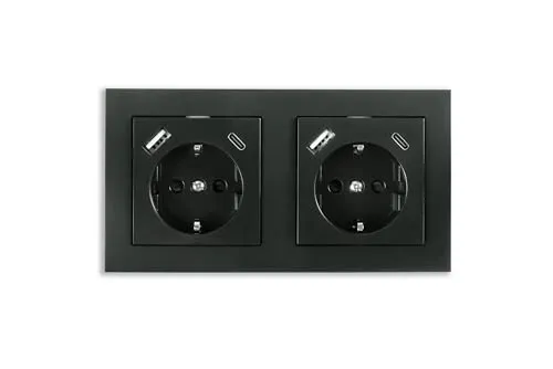 Kabelmeister Schutzkontakt-Einbausteckdose 2-fach mit USB-C & USB-A - Steckdosen & Zubehör mit elegantem Design, 20W USB-C Power Delivery und 18W USB-A, perfekt für Zuhause und Büros, ultraschlank mit nur 32mm Einbautiefe.