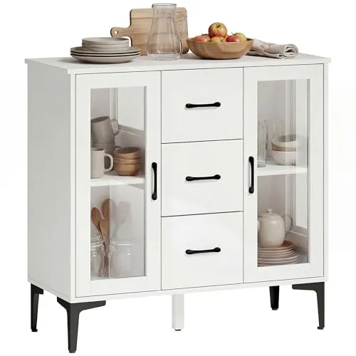 HOMCOM Kommode Sideboard mit 3 Schubladen und 2 Glastüren – Modernes Design für Ihr Zuhause