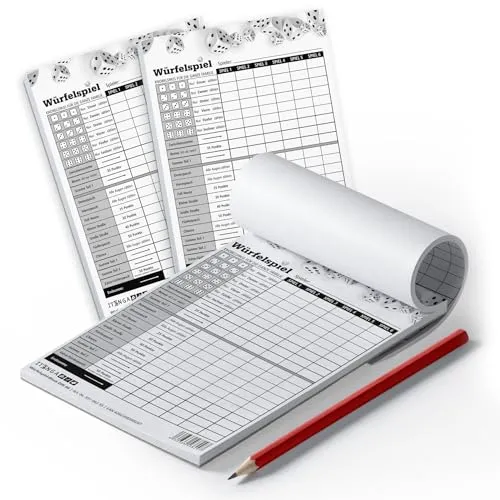 itenga Würfelspiel Block gut lesbar und übersichtlich (2 Blöcke DIN A6 10,5 x14,8cm - insgesamt 600 Spiele)