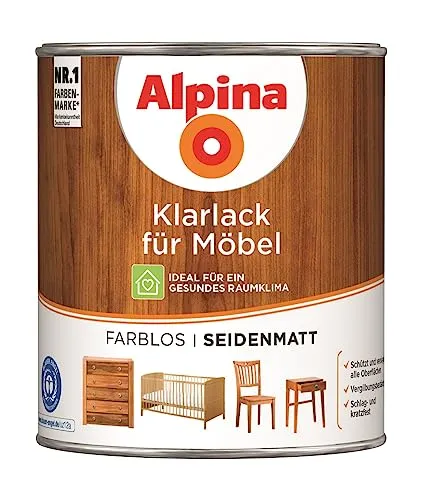 Alpina Klarlack für Möbel - Acryl-Lack mit integrierter Grundierung, ideal für stark beanspruchte Möbeloberflächen. Schlag-, stoß-, kratz- und abriebfest für langlebige Ergebnisse im Innenbereich.