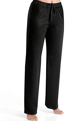 HANRO Damen Hose lang Cotton Deluxe, Schwarz (black 0019) - Schlafanzughosen für Damen, aus 100% merzerisierter PIMA Baumwolle für optimalen Komfort und Stil, perfekt zum Schlafen und Entspannen.