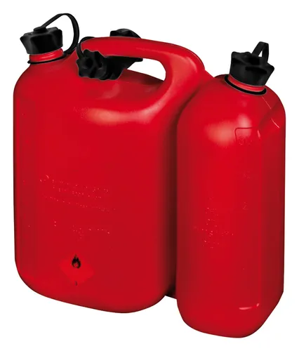 Hünersdorff Kombikanister 825000 ECO mit Auslaufrohr - Robuster Kraftstoffkanister für 5,5L Benzin und 3L Öl. Mit praktischem Auslaufrohr für einfaches Befüllen. UN-zugelassen und mit kindersicheren Verschlüssen für sichere Aufbewahrung. Made in Germany.