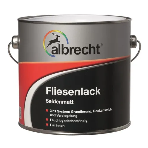 Albrecht Fliesenlack 2,5 l - Hochwertiger Lack in Weiß Seidenmatt - Lacke: Hochwertige Fliesenfarbe in elegantem Weiß mit seidenmattem Glanz, ideal für eine langlebige und ansprechende Oberflächenbeschichtung.