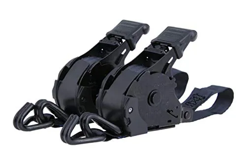 Sandax Automatik Spanngurte mit J-Haken im 2er Set, Selbstaufwickelnde Transportgurte 3,65m mit Ratsche, bis 340kg, DIN EN 12195-2, 25mm breit, Einteilige Zurrgurte, Gurte schwarz I Spanngurt einfach