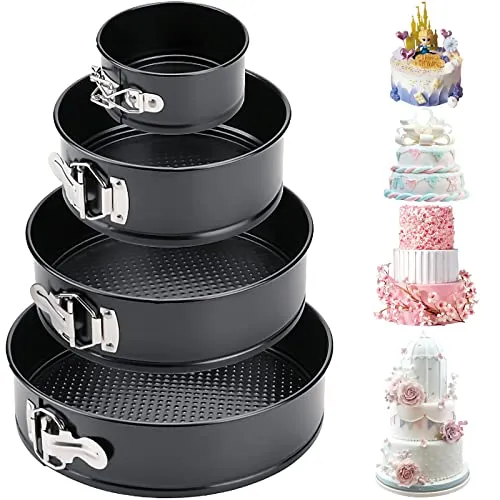 Amzeeniu 4er Springform Set,12/18/23/26 cm Runde Backformen Set,kuchenform mit Antihaftbeschichtung Auslaufsicher,Abnehmbarer Flachboden,Kuchenbackform zum Backen Verschiedener Kuchen,Brot und Käse