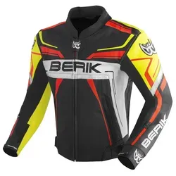 Berik Absolute Race Motorrad Lederjacke, schwarz-weiss-rot-gelb, Größe 52 - Motorradjacken mit zwei Außentaschen und herausnehmbarem Innenfutter für optimalen Komfort und Flexibilität auf jeder Fahrt.