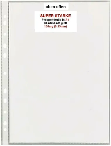 10x SUPER STARKE A4 Prospekthülle 150my Klarsichthülle Abheftrand GLASKLAR