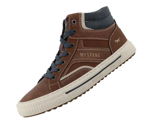 Mustang Shoes 15M0041002-rust Stiefel - Trendige Herren High Top Sneaker aus Kunstleder in Braun. Mit praktischer Schnürung und Reißverschluss, ideal für kältere Tage dank Frottee-Innenfutter und bequemer Synthetiksohle.