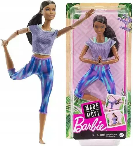 Barbie Made to Move Puppe (Afro-Style) im lila Yoga Outfit