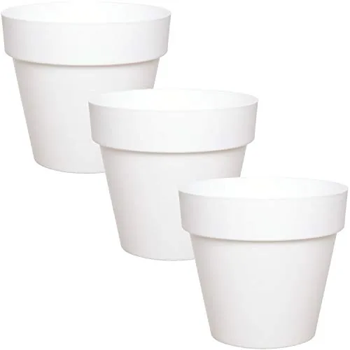 idea-station IBI Blumentopf Set 3 x 14 cm - weiß - bruchsichere Blumentöpfe aus Plastik für verschiedenste Pflanzen, Blumen oder Kräuter - Matte Übertöpfe für innen und außen