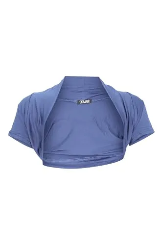 Easy Young Fashion Damen Bolero Jäckchen Kurzarm - elastisch & figurbetont - Basic Schulterjacke - weiche Open Front Jacke 3009 - (Jeansblau)