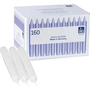 Gies-Kerzen Haushaltskerzen 205-159000-10 - 160 hochwertige Leuchterkerzen in Weiß, mit ca. 7,5 Stunden Brenndauer, ideal für Gastronomie und kreative Tischdekoration. Made in Germany.