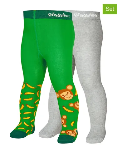 Playshoes 2er-Set: Strumpfhosen in Grün/ Grau, Größe 50/56, Grün/grau, Baby