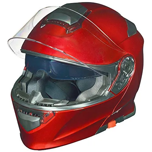 RS-983 Bluetooth Klapphelm - Modular Motorradhelm in Rot, Größe M - Modularer Motorradhelm mit Bluetooth-Funktion, super leicht (1560g) und geräuscharm. Ideal für sicheres Fahren mit hohem Tragekomfort und kostenloser Größenanpassung.