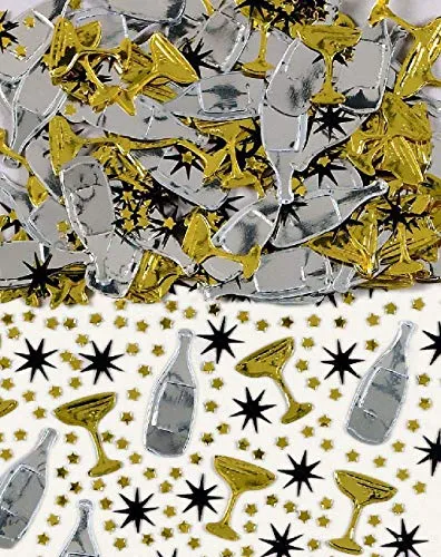 Amscan INT368836 - Konfetti Sekt, Folie, 14 g, Champagner, Streudeko, Tischdekoration, Karneval, Geburtstag, Gold